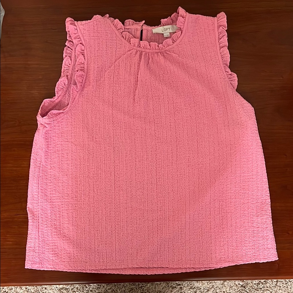 LOFT Pink Sleeveless Ruffled Blouse